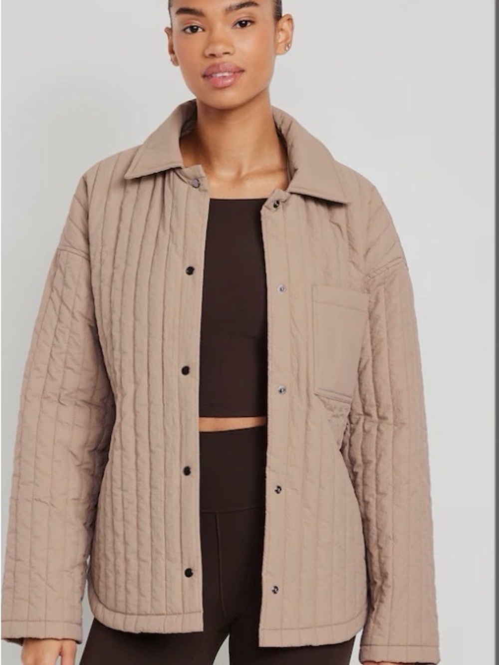 Old Navy Quilted Button-Front Jacket in Taupe